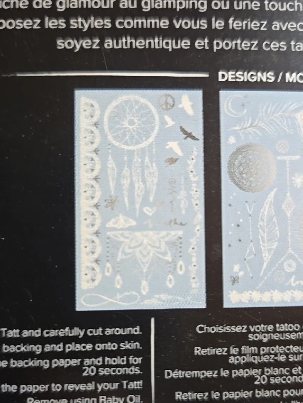 Lottie London Dream Tatts - Silver & White Temporary Tattoos 2 Pk - Picture 3 of 6